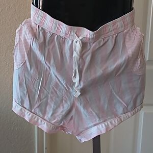 Pink and White Striped Drawstring Lounge Shorts